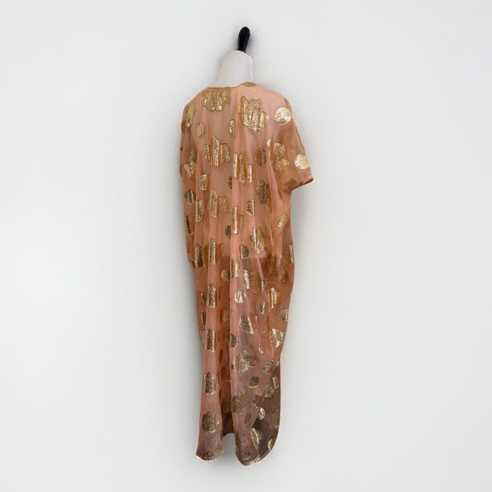 Kaftan Caftan Maxi Dress 1 Size Peach BOHO Gold Paisley Embellished Square Neck - Picture 3 of 12